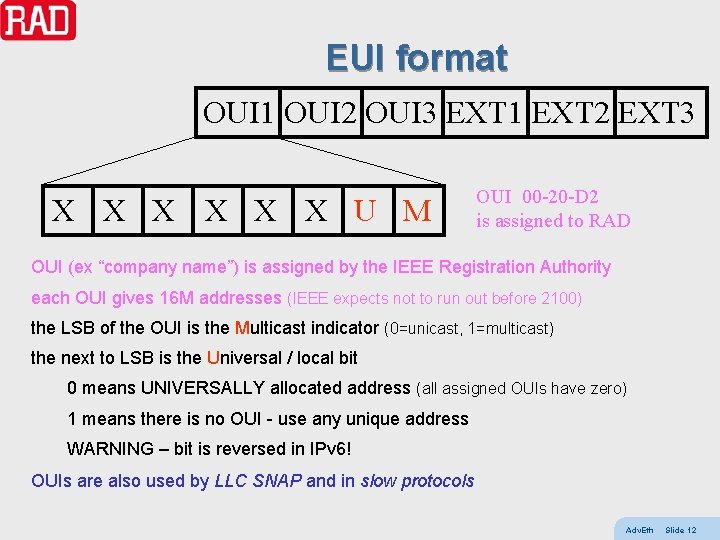 EUI format OUI 1 OUI 2 OUI 3 EXT 1 EXT 2 EXT 3