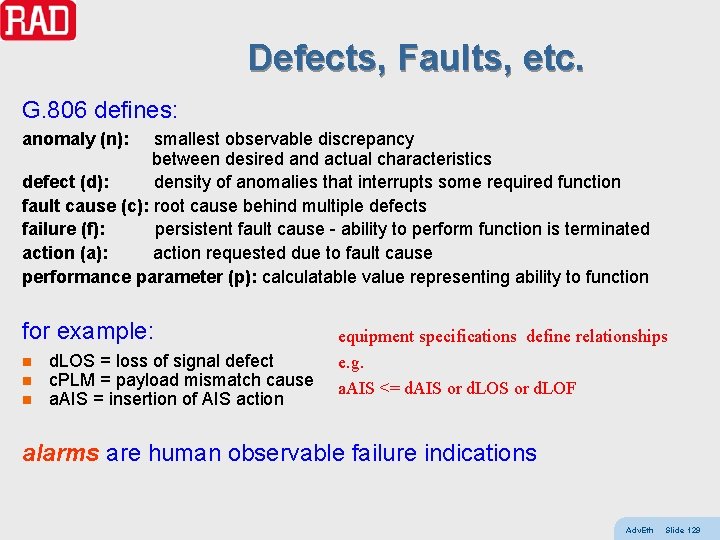 Defects, Faults, etc. G. 806 defines: anomaly (n): smallest observable discrepancy between desired and