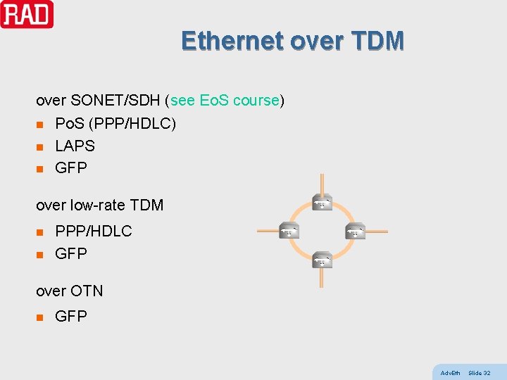 Ethernet over TDM over SONET/SDH (see Eo. S course) n Po. S (PPP/HDLC) n
