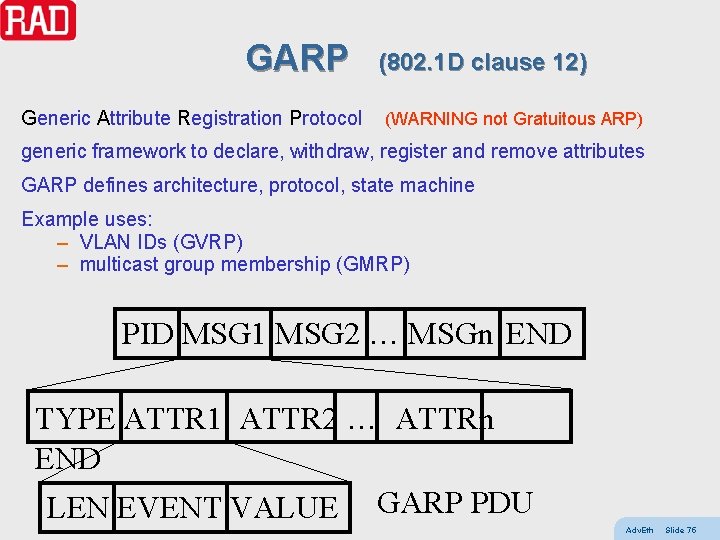 GARP (802. 1 D clause 12) Generic Attribute Registration Protocol (WARNING not Gratuitous ARP)