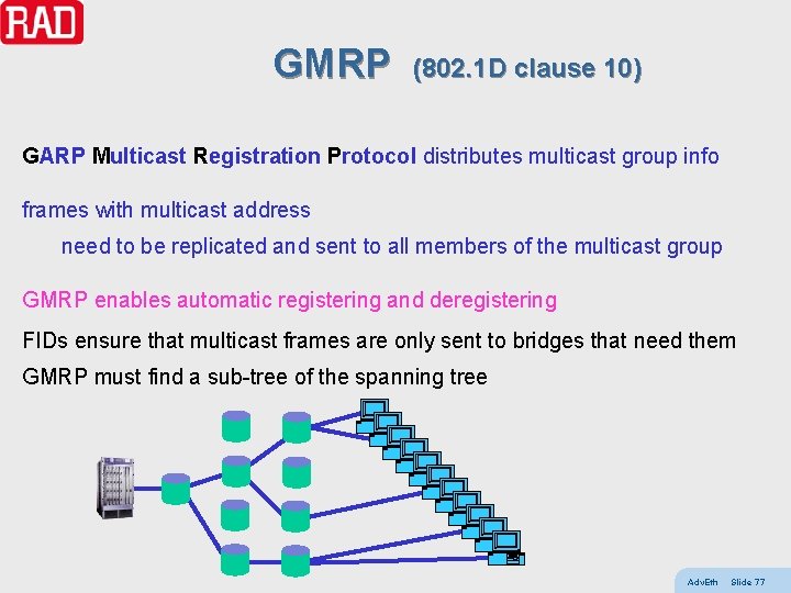 GMRP (802. 1 D clause 10) GARP Multicast Registration Protocol distributes multicast group info