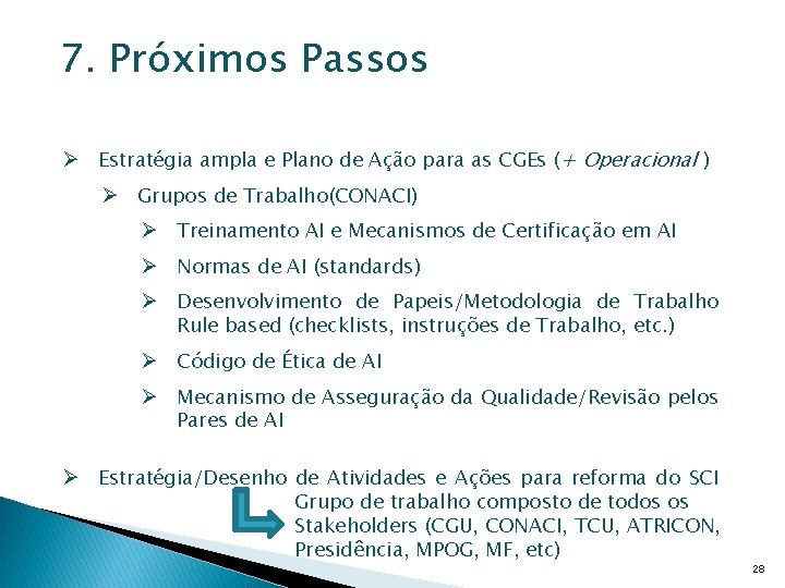 7. Próximos Passos Ø Estratégia ampla e Plano de Ação para as CGEs (+