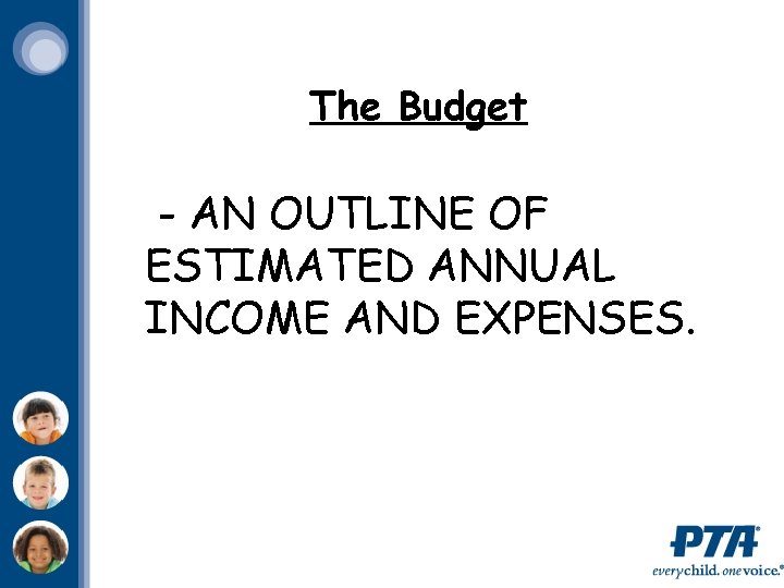 The Budget - AN OUTLINE OF ESTIMATED ANNUAL INCOME AND EXPENSES. 