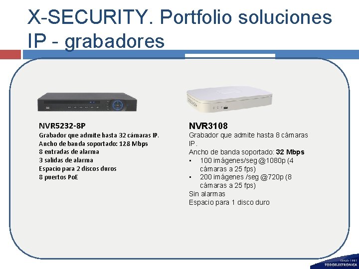 X-SECURITY. Portfolio soluciones IP - grabadores NVR 5232 -8 P Grabador que admite hasta