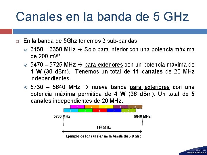 Canales en la banda de 5 GHz En la banda de 5 Ghz tenemos