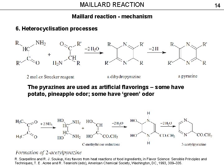 MAILLARD REACTION Maillard reaction - mechanism 6. Heterocyclisation processes The pyrazines are used as