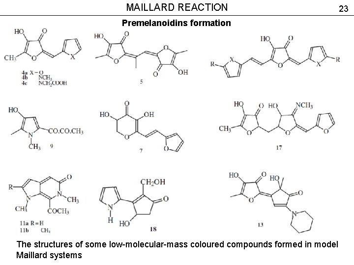 MAILLARD REACTION 23 Premelanoidins formation The structures of some low-molecular-mass coloured compounds formed in