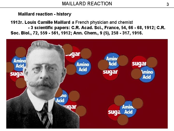 MAILLARD REACTION Maillard reaction - history 1912 г. Louis Camille Maillard a French physician