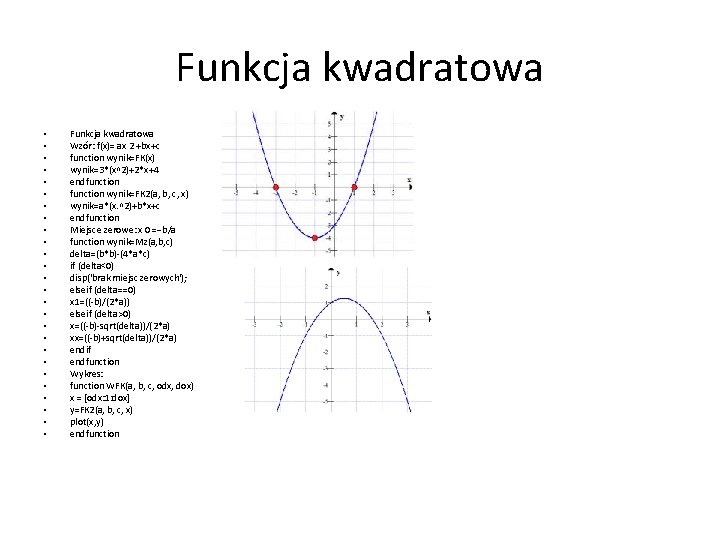Funkcja kwadratowa • • • • • • • Funkcja kwadratowa Wzór: f(x)= ax