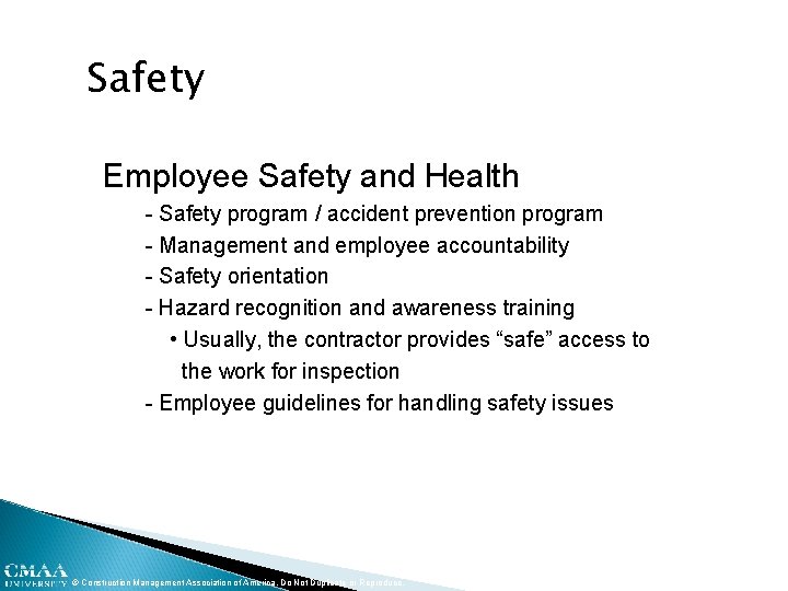 Safety Employee Safety and Health - Safety program / accident prevention program - Management