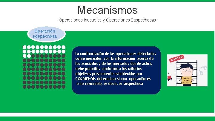 Mecanismos Operaciones Inusuales y Operaciones Sospechosas Operación sospechosa La confrontación de las operaciones detectadas