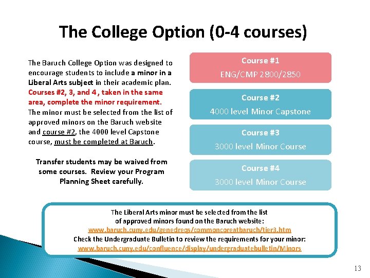 The College Option (0 -4 courses) The Baruch College Option was designed to encourage The College Option (0 -4 courses) The Baruch College Option was designed to encourage