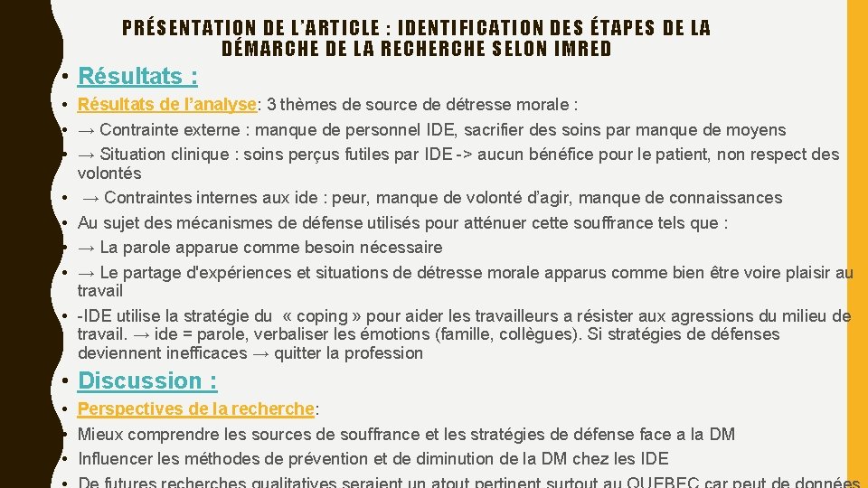 PRÉSENTATION DE L’ARTICLE : IDENTIFICATION DES ÉTAPES DE LA DÉMARCHE DE LA RECHERCHE SELON