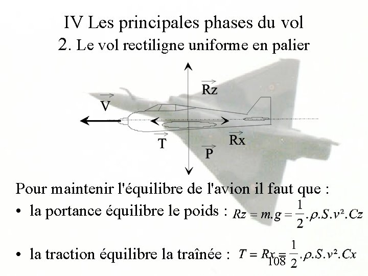 IV Les principales phases du vol 2. Le vol rectiligne uniforme en palier Pour