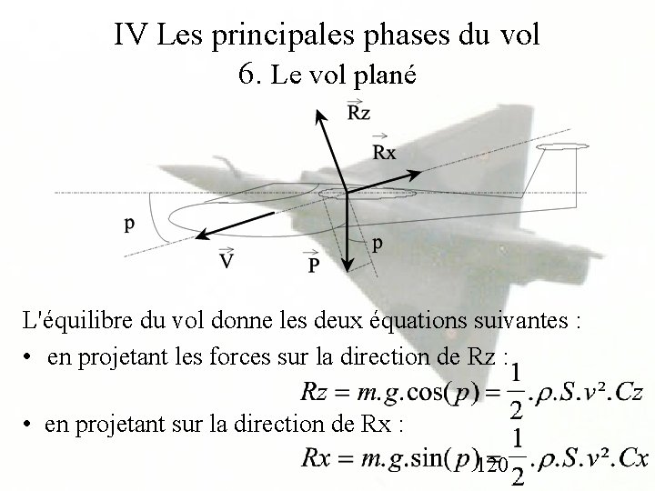IV Les principales phases du vol 6. Le vol plané L'équilibre du vol donne
