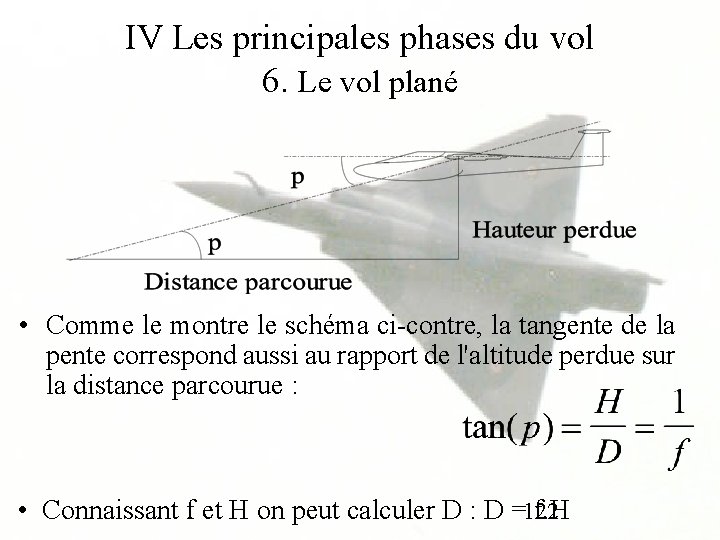 IV Les principales phases du vol 6. Le vol plané • Comme le montre