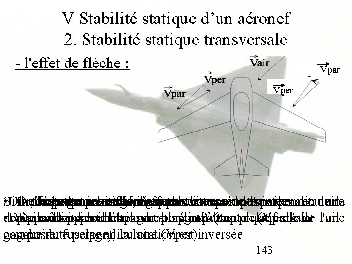 V Stabilité statique d’un aéronef 2. Stabilité statique transversale - l'effet de flèche :