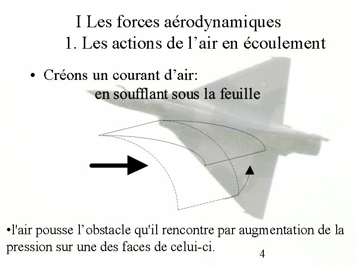 I Les forces aérodynamiques 1. Les actions de l’air en écoulement • Créons un