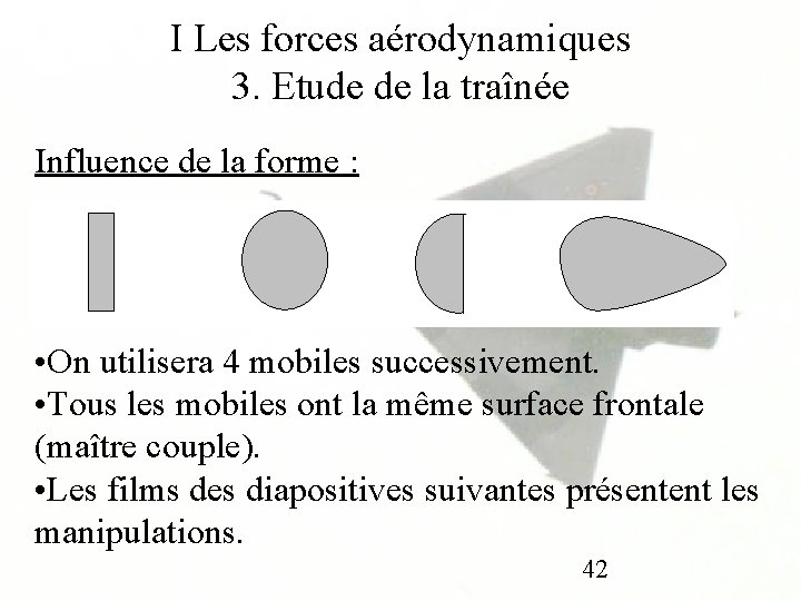 I Les forces aérodynamiques 3. Etude de la traînée Influence de la forme :