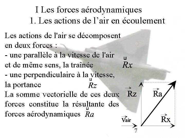 I Les forces aérodynamiques 1. Les actions de l’air en écoulement Les actions de