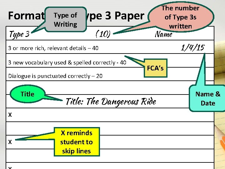 Typea of Type 3 Paper Formatting Type 3 Writing ( 10) The number of