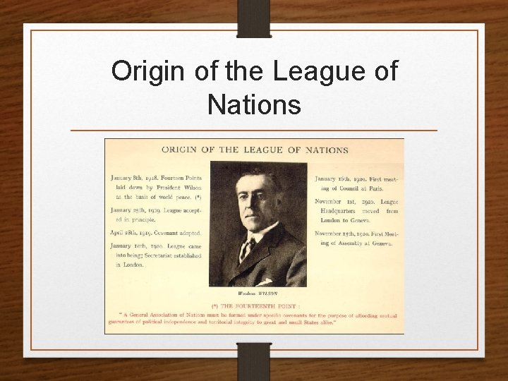 Origin of the League of Nations 