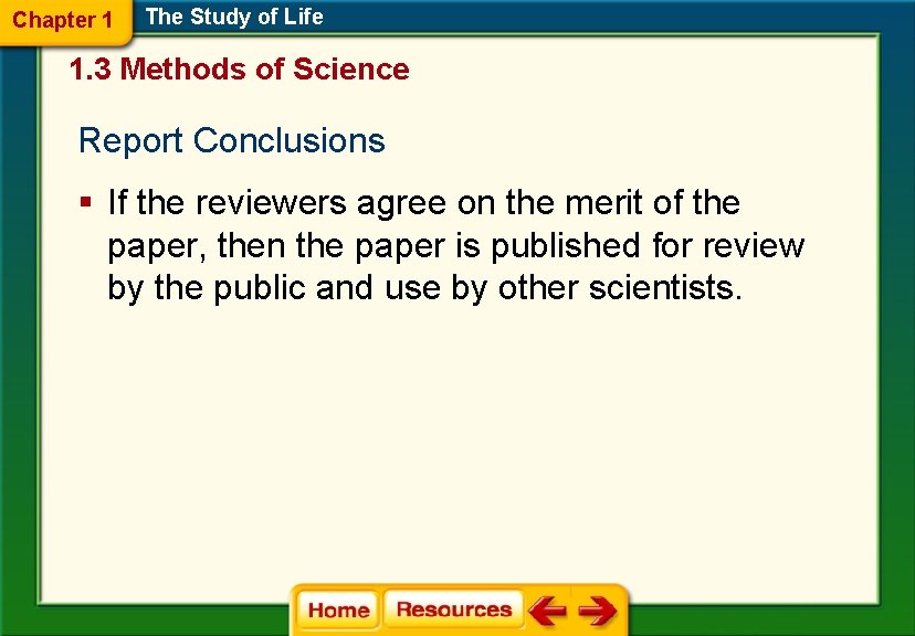 Chapter 1 The Study of Life 1. 3 Methods of Science Report Conclusions §