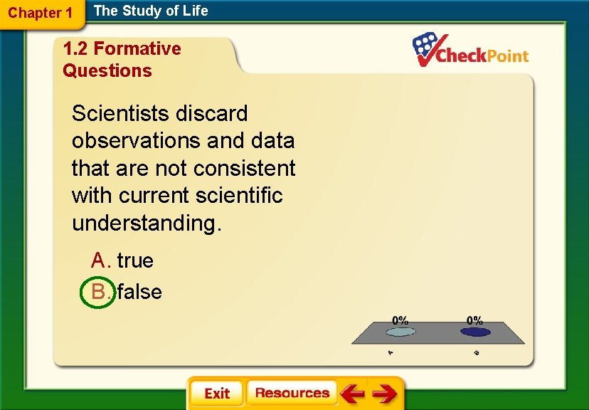 Chapter 1 The Study of Life 1. 2 Formative Questions Scientists discard observations and