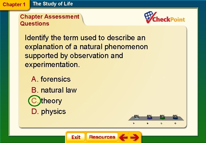 Chapter 1 The Study of Life Chapter Assessment Questions Identify the term used to