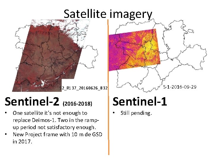 Satellite imagery S-1 -2016 -09 -29 S 2_R 137_20160626_832 Sentinel-2 (2016 -2018) • One