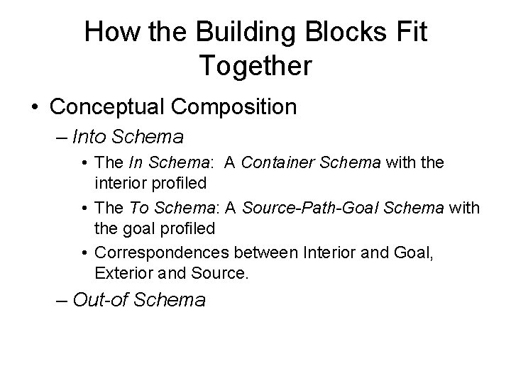 How the Building Blocks Fit Together • Conceptual Composition – Into Schema • The