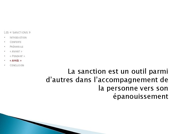 LES « SANCTIONS » • • INTRODUCTION CONTEXTE PRÉAMBULE « AVANT » « PENDANT