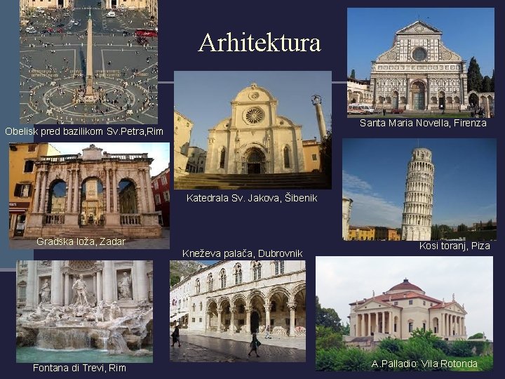 Arhitektura Santa Maria Novella, Firenza Obelisk pred bazilikom Sv. Petra, Rim Katedrala Sv. Jakova,