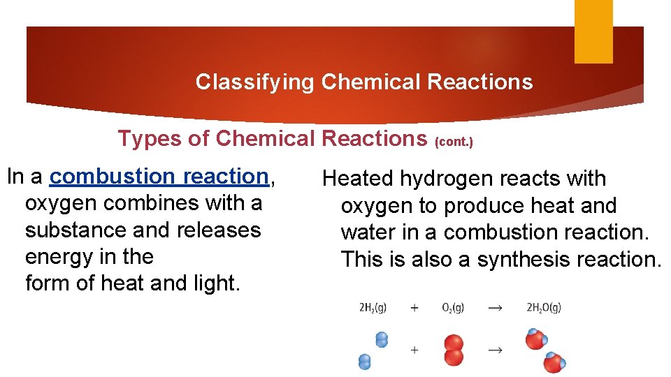 Classifying Chemical Reactions Types of Chemical Reactions (cont. ) In a combustion reaction, oxygen
