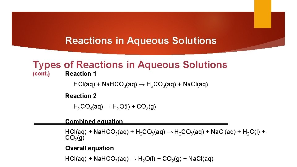 Reactions in Aqueous Solutions Types of Reactions in Aqueous Solutions (cont. ) Reaction 1