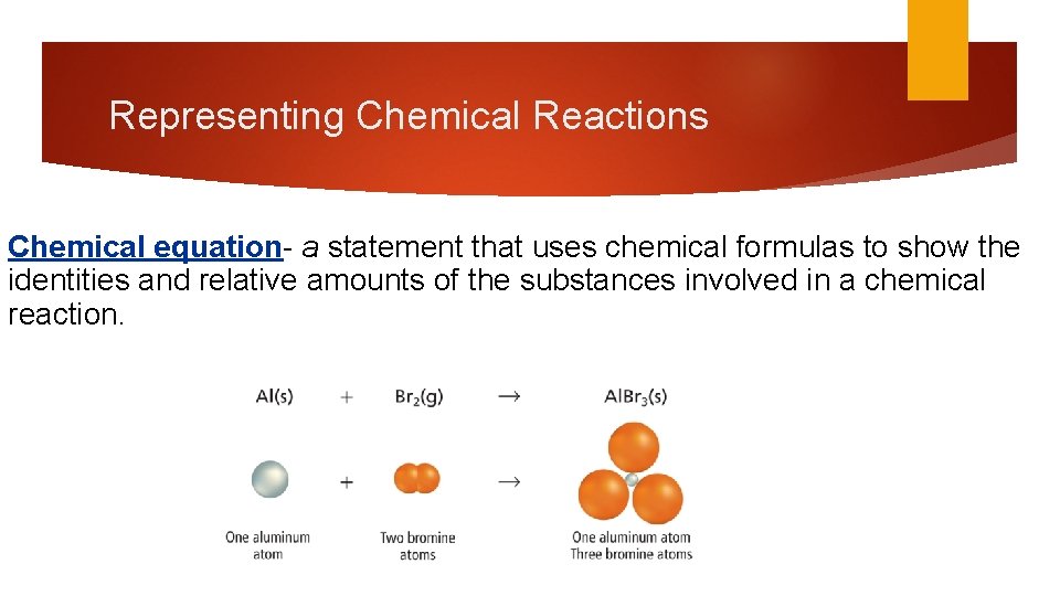 Representing Chemical Reactions Chemical equation- a statement that uses chemical formulas to show the