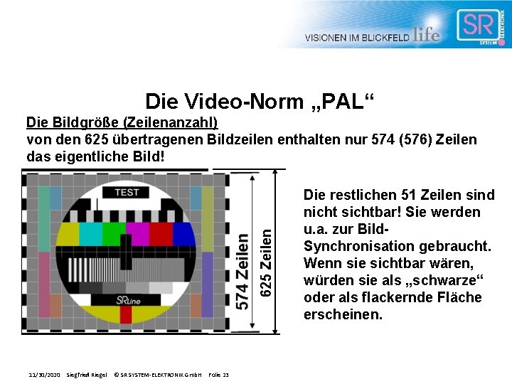Die Video-Norm „PAL“ 625 Zeilen Die Bildgröße (Zeilenanzahl) von den 625 übertragenen Bildzeilen enthalten