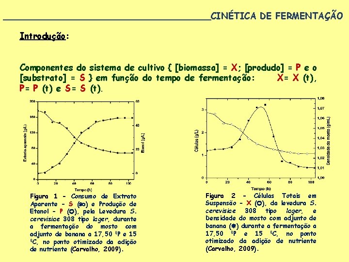 ___________________CINÉTICA DE FERMENTAÇÃO Introdução: Componentes do sistema de cultivo { [biomassa] = X; [produdo]