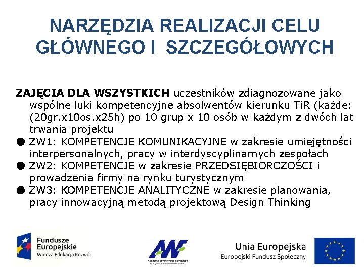 NARZĘDZIA REALIZACJI CELU GŁÓWNEGO I SZCZEGÓŁOWYCH ZAJĘCIA DLA WSZYSTKICH uczestników zdiagnozowane jako wspólne luki