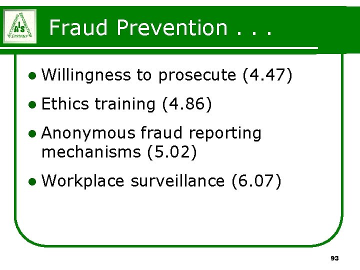 Fraud Prevention. . . l Willingness l Ethics to prosecute (4. 47) training (4. Fraud Prevention. . . l Willingness l Ethics to prosecute (4. 47) training (4.