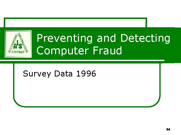 Preventing and Detecting Computer Fraud Survey Data 1996 94 Preventing and Detecting Computer Fraud Survey Data 1996 94