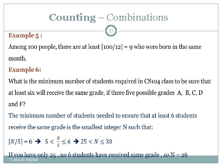 Counting – Combinations 35 T. Mai Al-Ammar Counting – Combinations 35 T. Mai Al-Ammar