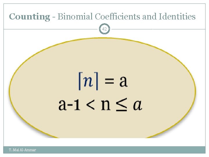 Counting - Binomial Coefficients and Identities 42 T. Mai Al-Ammar Counting - Binomial Coefficients and Identities 42 T. Mai Al-Ammar