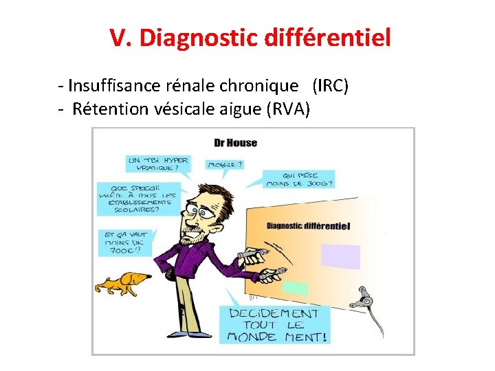 V. Diagnostic différentiel - Insuffisance rénale chronique (IRC) - Rétention vésicale aigue (RVA) 