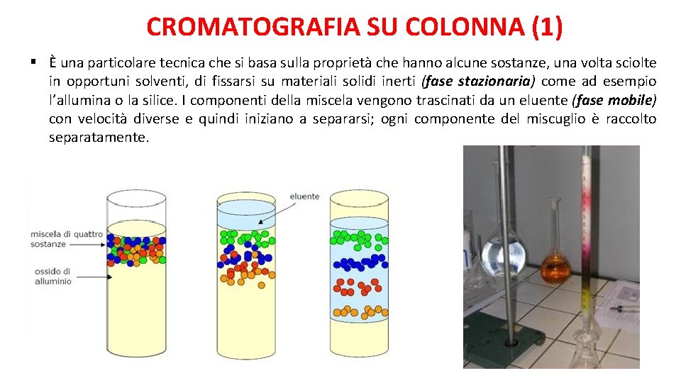 CROMATOGRAFIA SU COLONNA (1) § È una particolare tecnica che si basa sulla proprietà