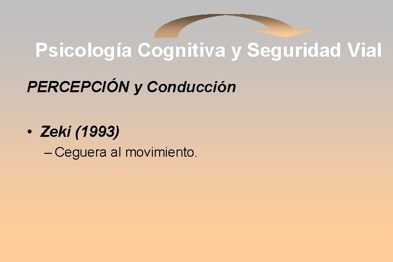 Psicología Cognitiva y Seguridad Vial PERCEPCIÓN y Conducción • Zeki (1993) – Ceguera al