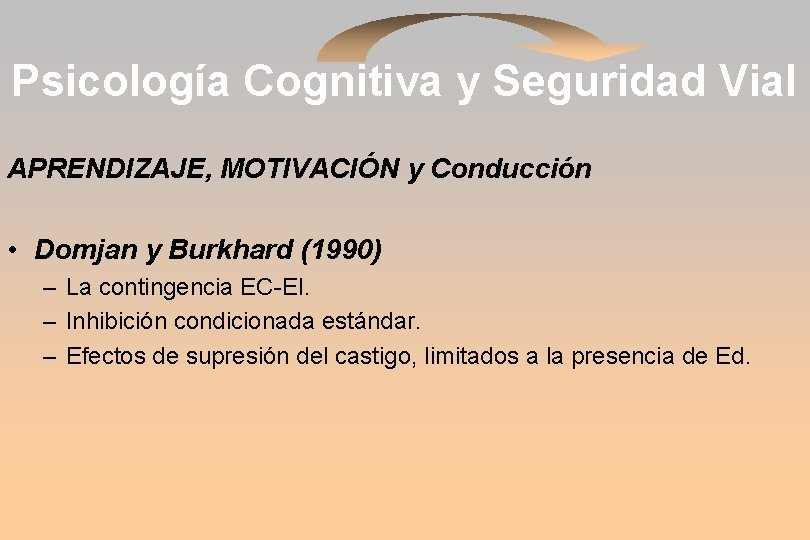 Psicología Cognitiva y Seguridad Vial APRENDIZAJE, MOTIVACIÓN y Conducción • Domjan y Burkhard (1990)