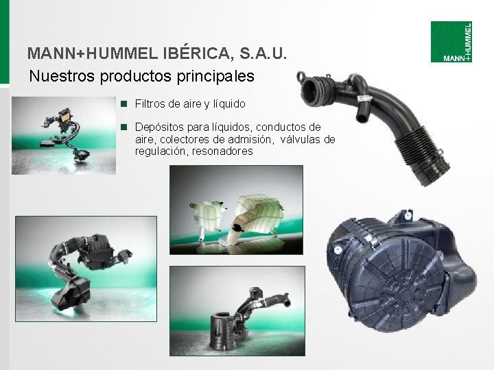 MANN+HUMMEL IBÉRICA, S. A. U. Nuestros productos principales n Filtros de aire y líquido MANN+HUMMEL IBÉRICA, S. A. U. Nuestros productos principales n Filtros de aire y líquido