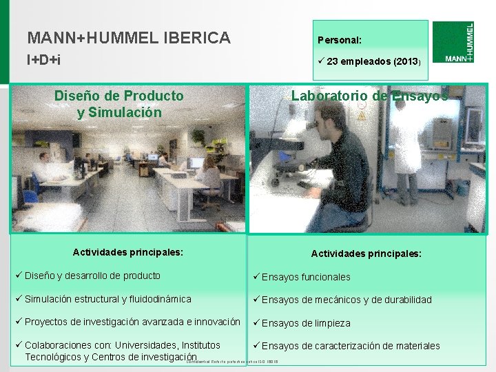 MANN+HUMMEL IBERICA Personal: I+D+i ü 23 empleados (2013) Diseño de Producto y Simulación Actividades MANN+HUMMEL IBERICA Personal: I+D+i ü 23 empleados (2013) Diseño de Producto y Simulación Actividades