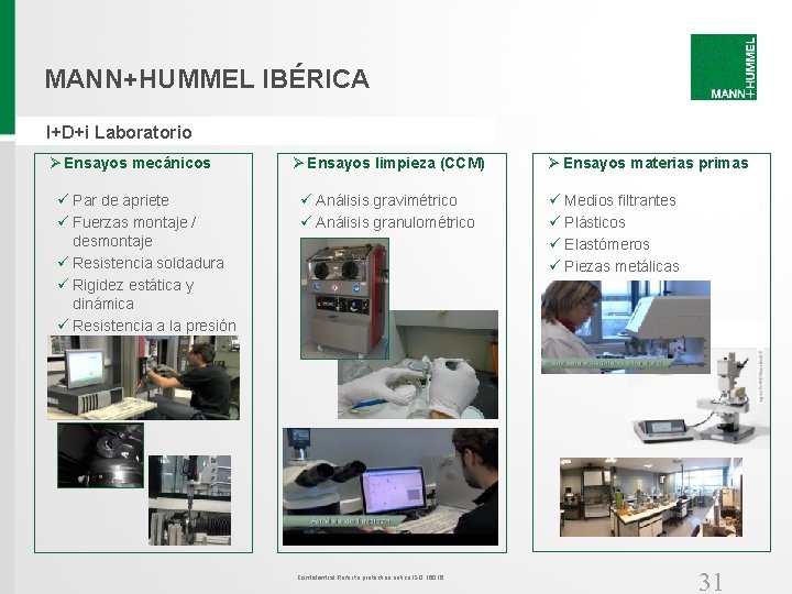 MANN+HUMMEL IBÉRICA I+D+i Laboratorio Ø Ensayos mecánicos ü Par de apriete ü Fuerzas montaje MANN+HUMMEL IBÉRICA I+D+i Laboratorio Ø Ensayos mecánicos ü Par de apriete ü Fuerzas montaje
